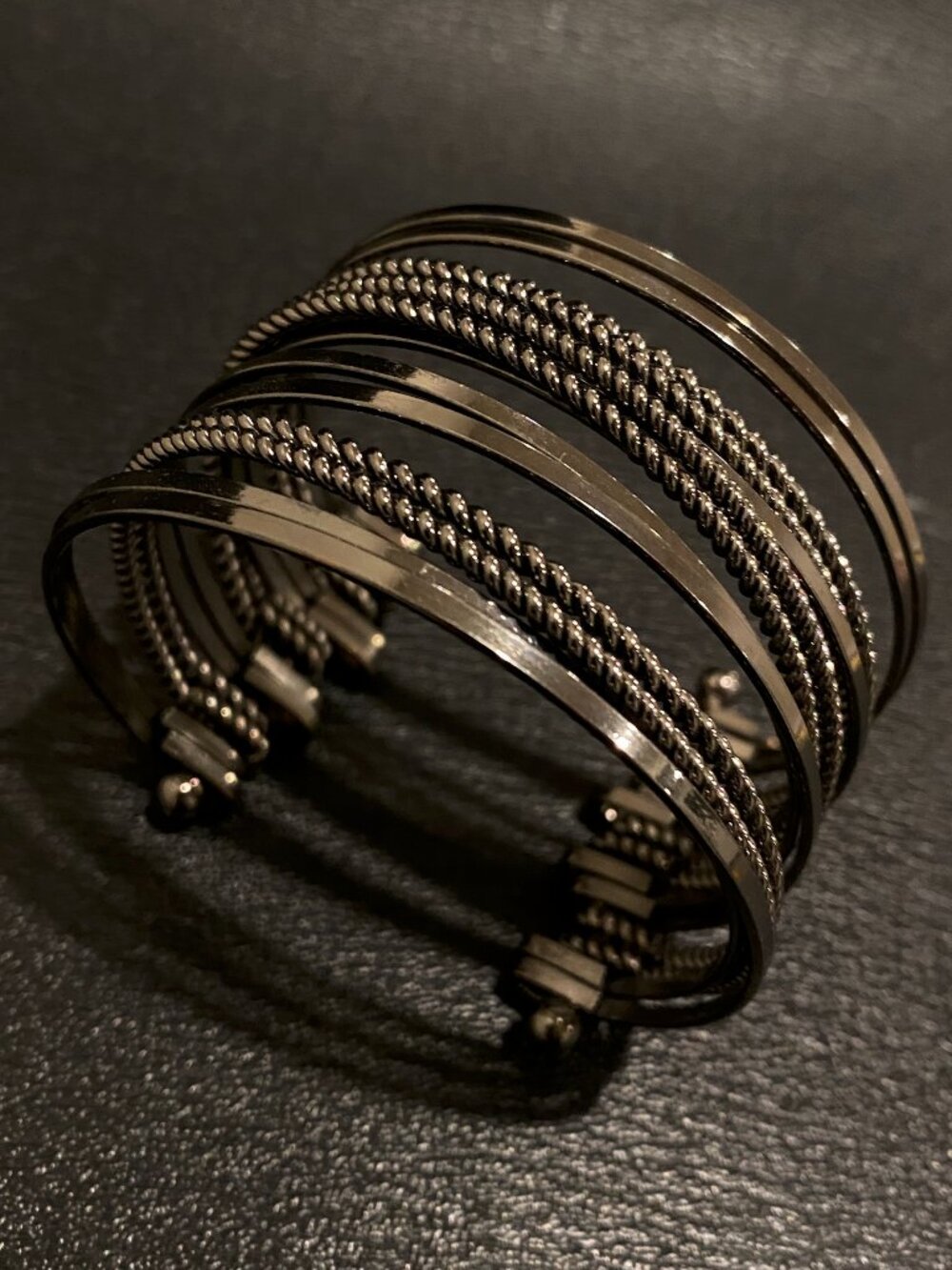 Black Metal Multi Chain Cuff Bracelet